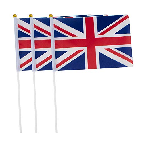 TRIXES 10 Stück britische Union Jack Fahnen mit Sticks rot weiß und blau für Sportveranstaltungen und andere Nationale Feierlichkeiten von TRIXES
