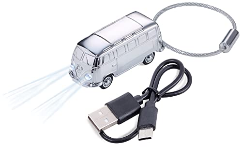 TROIKA Metall Schlüsselanhänger VW T1 Bus mit Taschenlampe und USB Anschluss, KR21-40/VW Silber handlich von TROIKA