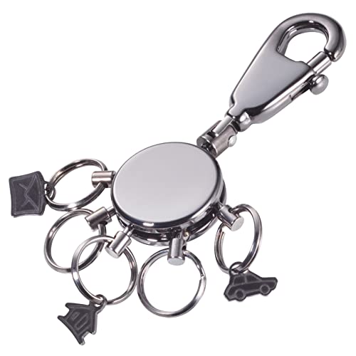 TROIKA Schlüsselanhänger, rund, inkl. Karabinerhaken, 5 ausklinkbare Ringe, 3 davon mit Motiv-Anhänger (Haus, Brief, Auto) zur Schlüsselorganisation, Messing, glänzend, black chrome, KYR62/GM, 5 ringe von TROIKA