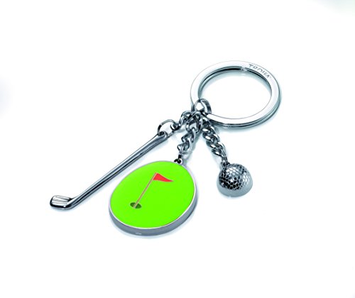 TROIKA Schlüsselanhänger ,,HOLE IN ONE" - KR11-33/CH - Golf Schlüsselhalter - 3 Charms: Golfball, Golfschläger, Putting Green mit Fähnchen - Metall / Emaille - das Original von TROIKA von TROIKA