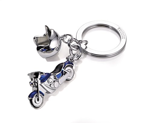 TROIKA Schlüsselanhänger ,,KEY CRUISING" - KR13-23/CH - Motorrad mit Helm in blau - mit SWAROVSKI® Kristall als Lampe - Moped, Motorrad, Zweirad - Biker - glänzend - das Original von TROIKA von TROIKA