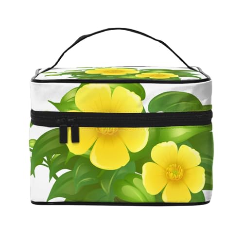 Gelbe Blumen im grünen Busch, Make-up-Tasche, Kosmetiktasche, tragbare Reise-Kulturtasche, Federmäppchen von TRUIGYN