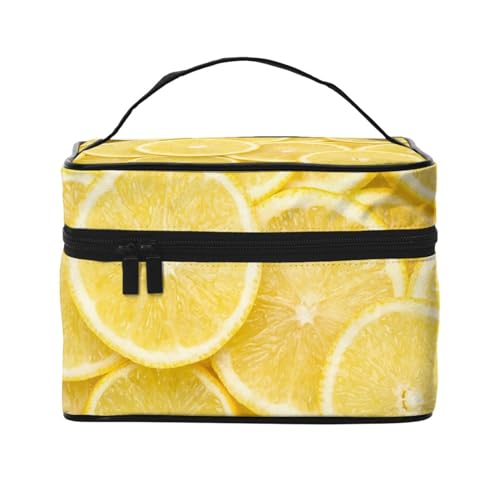 Gelber Zitronendruck, Make-up-Tasche, Kosmetiktasche, tragbare Reise-Kulturtasche, Federmäppchen von TRUIGYN