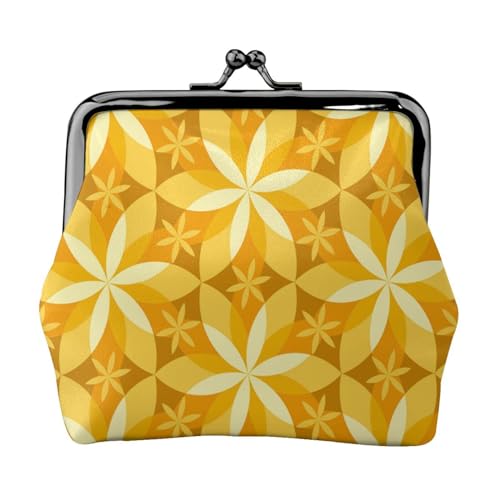 Geometrisch Vanille Blume Gelb, Leder-Geldbörsen, Geldbörsen, Leder-Wechseltasche mit Kussverschluss-Schnalle von TRUIGYN