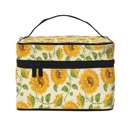 Gezeichnete Sonnenblume, Make-up-Tasche, Kosmetiktasche, tragbare Reise-Kulturtasche, Federmäppchen von TRUIGYN
