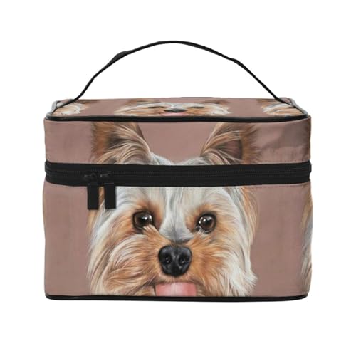 Hund Niedliche Yorkshire Terrier Teetasse, Make-up-Tasche, Kosmetiktasche, tragbare Reise-Kulturtasche, Federmäppchen von TRUIGYN