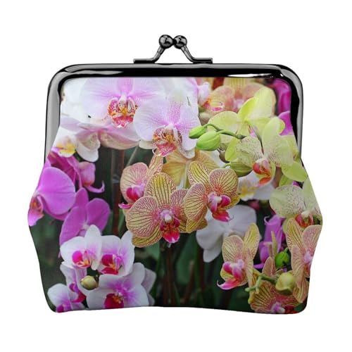 Orchideen-Druck, Leder-Geldbörsen, Geldbörsen, Leder-Wechseltasche mit Kussverschluss-Schnalle von TRUIGYN