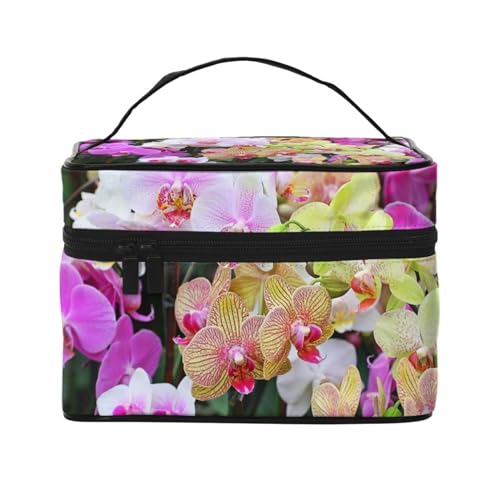 Orchideen-Druck, Make-up-Tasche, Kosmetiktasche, tragbare Reise-Kulturtasche, Federmäppchen von TRUIGYN