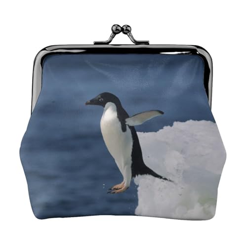 Pinguin-Wasser, Leder-Geldbörsen, Geldbörsen, Leder-Wechseltasche mit Kussverschluss-Schnalle von TRUIGYN