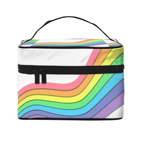 Regenbogen auf Weiß, Make-up-Tasche, Kosmetiktasche, tragbare Reise-Kulturtasche, Federmäppchen von TRUIGYN