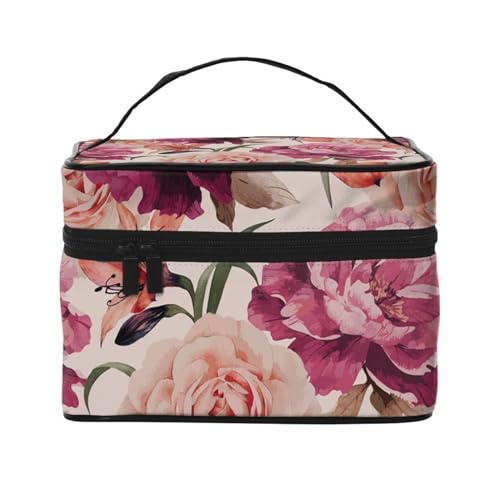 Rosa Blume und Rose, Make-up-Tasche, Kosmetiktasche, tragbare Reise-Kulturtasche, Federmäppchen von TRUIGYN