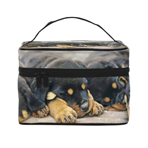 Rottweiler Schlafende Hunde Haustiere Welpen Klein, Make-up-Tasche, Kosmetiktasche, tragbare Reise-Kulturtasche, Federmäppchen von TRUIGYN