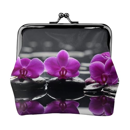 Ruhige Orchideenblume Lila, Leder-Geldbörsen, Geldbörsen, Leder-Wechseltasche mit Kussverschluss-Schnalle von TRUIGYN