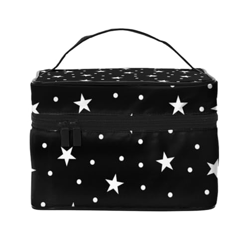 Schwarz-weißer Tupfen und Stern, Make-up-Tasche, Kosmetiktasche, tragbare Reise-Kulturtasche, Federmäppchen von TRUIGYN