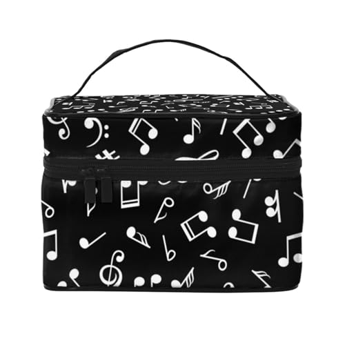 Schwarze Musiknotenschilder, Make-up-Tasche, Kosmetiktasche, tragbare Reise-Kulturtasche, Federmäppchen von TRUIGYN