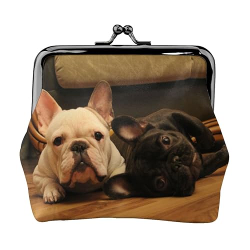 Zwei französische Bulldoggen, Leder-Geldbörsen, Geldbörsen, Leder-Wechseltasche mit Kussverschluss-Schnalle von TRUIGYN