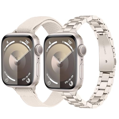 TRUMiRR Ersatz für Apple Watch Series 9 8 7 41mm Armband Sternenlicht, Edelstahl Uhrenarmband Metall Armband Ersatzband für iWatch Series 9 8/Apple Watch SE (2.Gen) Series 7 6 5 4 3 2 1 40mm 38mm von TRUMiRR
