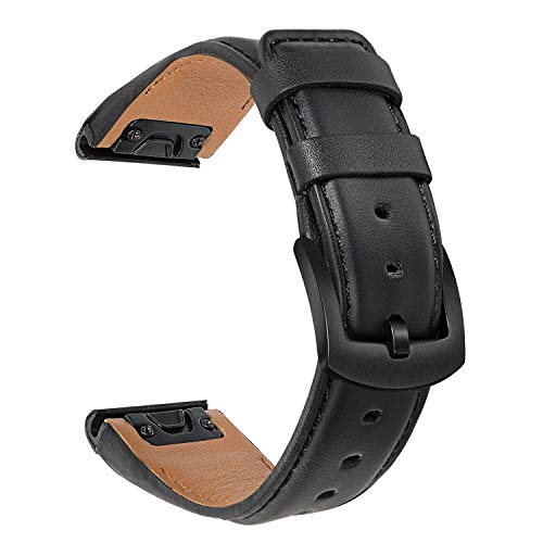 TRUMiRR Kompatibel mit Fenix 7X Pro/7X Sapphire Solar Leder Armband, 26mm Quick Release Easy Fit Armband Uhrenarmband für Garmin Fenix 6X PRO/Descent Mk1 Mk2 Mk2i Mk3i 51mm/Epix Pro/Tactix 7 von TRUMiRR