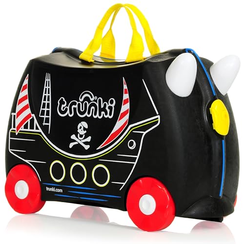 Trunki Handgepäck Und Kinderkoffer zum Draufsitzen | Kinder Risen Geschenk für Mädchen Und Jungen | Trolley Pedro Pirat (Schwarz) von TRUNKI