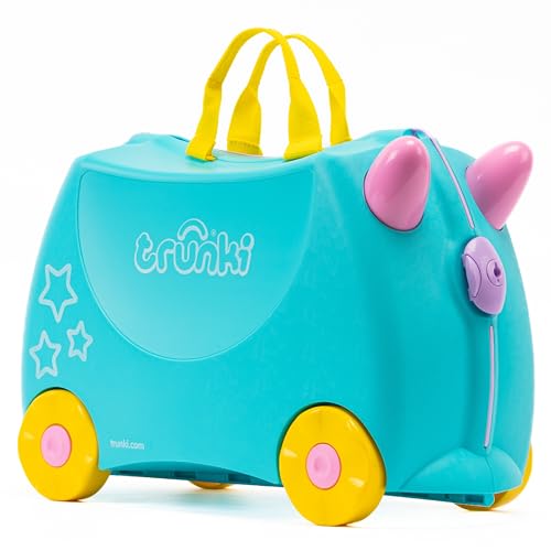Trunki Handgepäck Und Kinderkoffer zum Draufsitzen | Kinder Risen Geschenk für Mädchen Und Jungen | Trolley Una Unicorn (Blaugrün) von TRUNKI