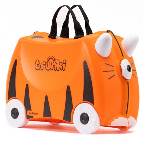 Trunki Handgepäck und Kinderkoffer zum Draufsitzen | Kinder Risen Geschenk für Mädchen und Jungen | Trolley Tipu Tiger (Orange) von TRUNKI