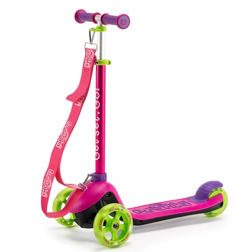 Trunki Kinder Faltbarer 3-Rӓdriger Roller mit Abschleppgurt, Trageriemen und Scooter Tasche (Klein, Rosa) von TRUNKI