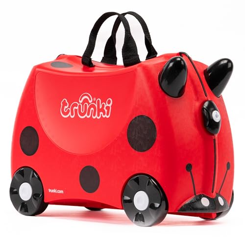 Trunki Handgepäck und Kinderkoffer zum Draufsitzen | Kinder Risen Geschenk für Mädchen und Jungen | Trolley Harley Marienkäfer (Rot) von TRUNKI