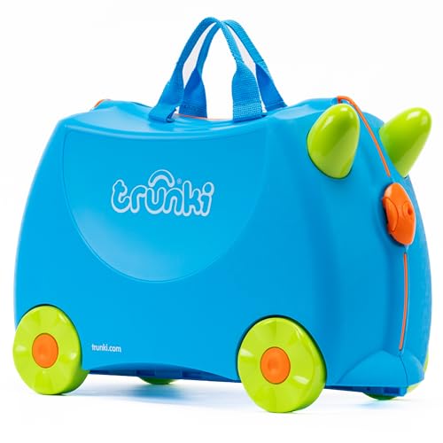Trunki Handgepäck Und Kinderkoffer zum Draufsitzen | Kinder Risen Geschenk für Mädchen Und Jungen | Trolley Terrance (Blau) von TRUNKI