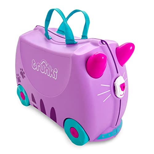 Trunki Handgepäck Und Kinderkoffer zum Draufsitzen | Kinder Risen Geschenk für Mädchen Und Jungen | Trolley Cassie Katze (Lila) von TRUNKI