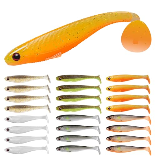 TRUSCEND Angelköder für Barsch, Forelle, Crappie, vielseitiger Paddelschwanz, Schwimmköder, hervorragender weicher Kunststoff, Süßwasser, Salzwasser, Barsch, Zander, Angelgeschenke für Männer, 24 von TRUSCEND