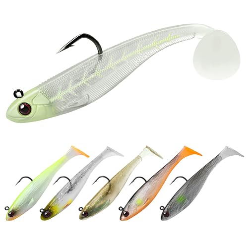TRUSCEND Angelköder für Barsch, Forelle, Jighead, weiche Schwimmköder, Paddelschwanz, Schwimmköder, Süßwasser, Salzwasser, Jiggen, Barsch, Angelzubehör, Geschenke für Männer von TRUSCEND