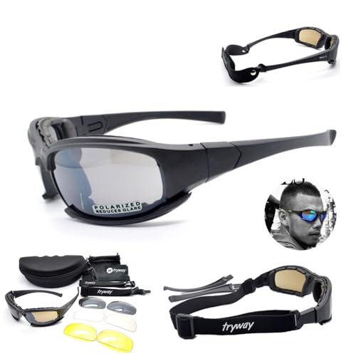 Taktischer Augenschutz, Schutzbrille 4LS, für Herren, Militär-Stil, X7 Polarisierte Sonnenbrille, kugelsicher, Airsoft-Brille, Motorradbrille, Fahrradbrille, POLARIZED MODEL von TRYMWAY