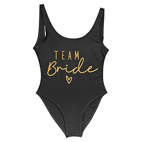 TSHIGO Badeanzüge S-3Xl Print Team Braut Einteiliger Badeanzug Squad Frauen Bademode Bachelorette Party Badeanzug Sommer Badeanzug-Gold Black,M von TSHIGO