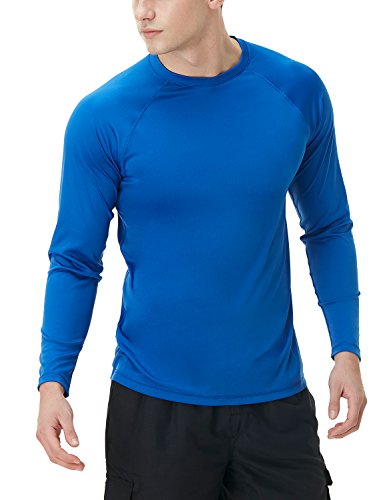 TSLA Herren Rash Guard Swim Shirts, UPF 50+ Loose-Fit Langarmhemden, Quick Dry Cool Running Workout SPF/UV T-Shirts Bademode Top, Mss03 1pack - Blue, M von TSLA