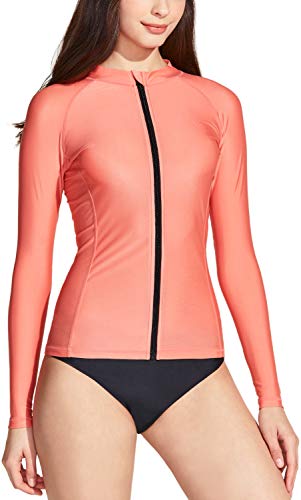TSLA Damen UPF 50+ Reißverschluss Rash Guard, Wassersurfing Langarm Badebekleidung, UV-Sonnenschutz Schwimmshirts Top, Fsz01 1pack - Peach, XL von TSLA
