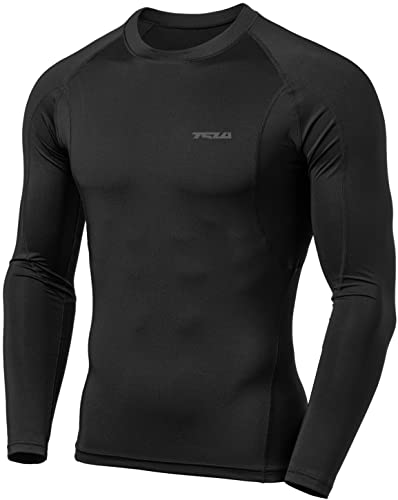 TSLA Herren Langarm-Kompressionsshirts mit UPF 50+, sportliches Trainingsshirt, Ausschlagschutz für Wassersport, Mud11 1pack - Black, XL von TSLA