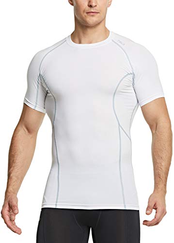 TSLA Herren Dri Fit Kompressionsunterwasche Athletischer Kurzarm T-Shirt, Mub33 1pack - White, XL von TSLA