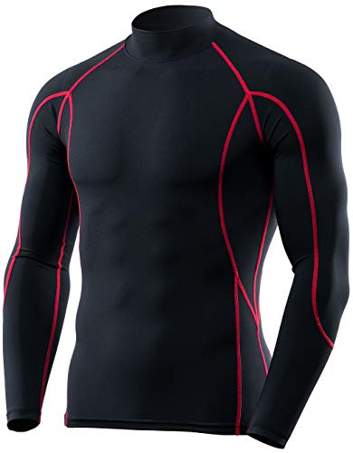 TSLA Herren Langarm-Kompressionsshirts mit UPF 50+, sportliches Trainingsshirt, Ausschlagschutz für Wassersport, Mut32 1pack - Black & Red, S von TSLA