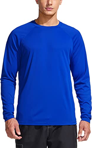 TSLA Herren Rash Guard Swim Shirts, UPF 50+ Loose-Fit Langarmhemden, Quick Dry Cool Running Workout SPF/UV T-Shirts Bademode Top, Mss03 1pack - Blue, XXL von TSLA