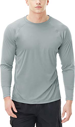 TSLA Herren Rash Guard Swim Shirts, UPF 50+ Loose-Fit Langarmhemden, Quick Dry Cool Running Workout SPF/UV T-Shirts Bademode Top, Mss03 1pack - Light Grey, L von TSLA