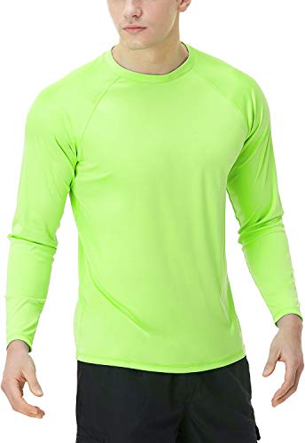 TSLA Herren Rash Guard Swim Shirts, UPF 50+ Loose-Fit Langarmhemden, Quick Dry Cool Running Workout SPF/UV T-Shirts Bademode Top, Mss03 1pack - Lime, XL von TSLA