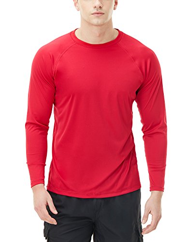 TSLA Herren Rash Guard Swim Shirts, UPF 50+ Loose-Fit Langarmhemden, Quick Dry Cool Running Workout SPF/UV T-Shirts Bademode Top, Mss03 1pack - Red, M von TSLA