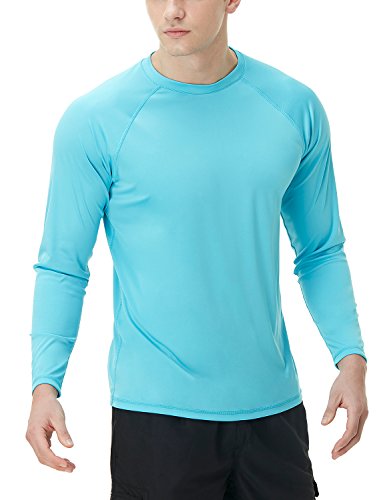 TSLA Herren Rash Guard Swim Shirts, UPF 50+ Loose-Fit Langarmhemden, Quick Dry Cool Running Workout SPF/UV T-Shirts Bademode Top, Mss03 1pack - Sky Blue, XXL von TSLA