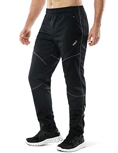 TSLA Herren Thermal windundurchl채ssiges Einen.Kreislauf.durchmachenhosen, mit Fleece-Futter Au?en Bike Pants, Winter Kaltes Wetter Running Hose, Ykb01 1pack - Black & Grey, XL von TSLA