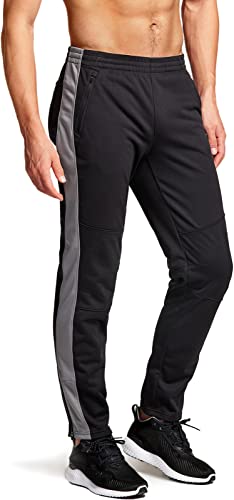 TSLA Herren Thermal windundurchlässiges Einen.Kreislauf.durchmachenhosen, mit Fleece-Futter Außen Bike Pants, Winter Kaltes Wetter Running Hose, Ykb03 1pack - Black & Stone, M von TSLA