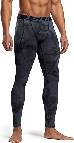 TSLA Herren Thermale Kompressionsunterwäsche Wintergear Sport-Leggings mit Fleece-Futter, Heatlock Athletic Print Woodland Slash Black, S von TSLA