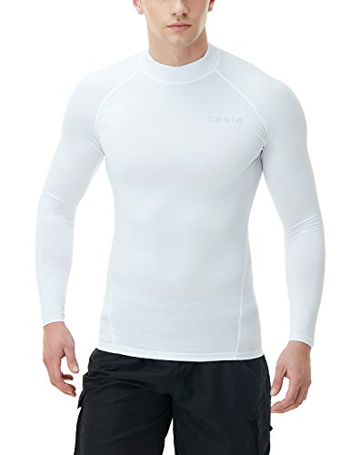 TSLA Herren UPF 50+ Langarm Rash Guard, UV/SPF Quick Dry-Schwimmen-Hemd, Wasser Brandung Schwimmen Shirts, Msr19 1pack - White, XL von TSLA