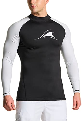 TSLA Herren USF 50+ Langarm Rashguard UV/USF Quick-Dry Schwimmshirt, auch für Surfen geeignet, Msr35 1pack - Black & White, XXL von TSLA