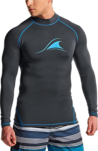 TSLA Herren USF 50+ Langarm Rashguard UV/USF Quick-Dry Schwimmshirt, auch für Surfen geeignet, Msr35 1pack - Charcoal & Royal, M von TSLA