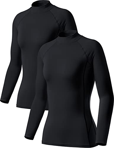 TSLA Thermale Kompressionsunterwäsche Wintergear Sport Langarm-Shirt mit Fleece-Futter für Damen, Xut76 2pack - Black/Black, XL von TSLA